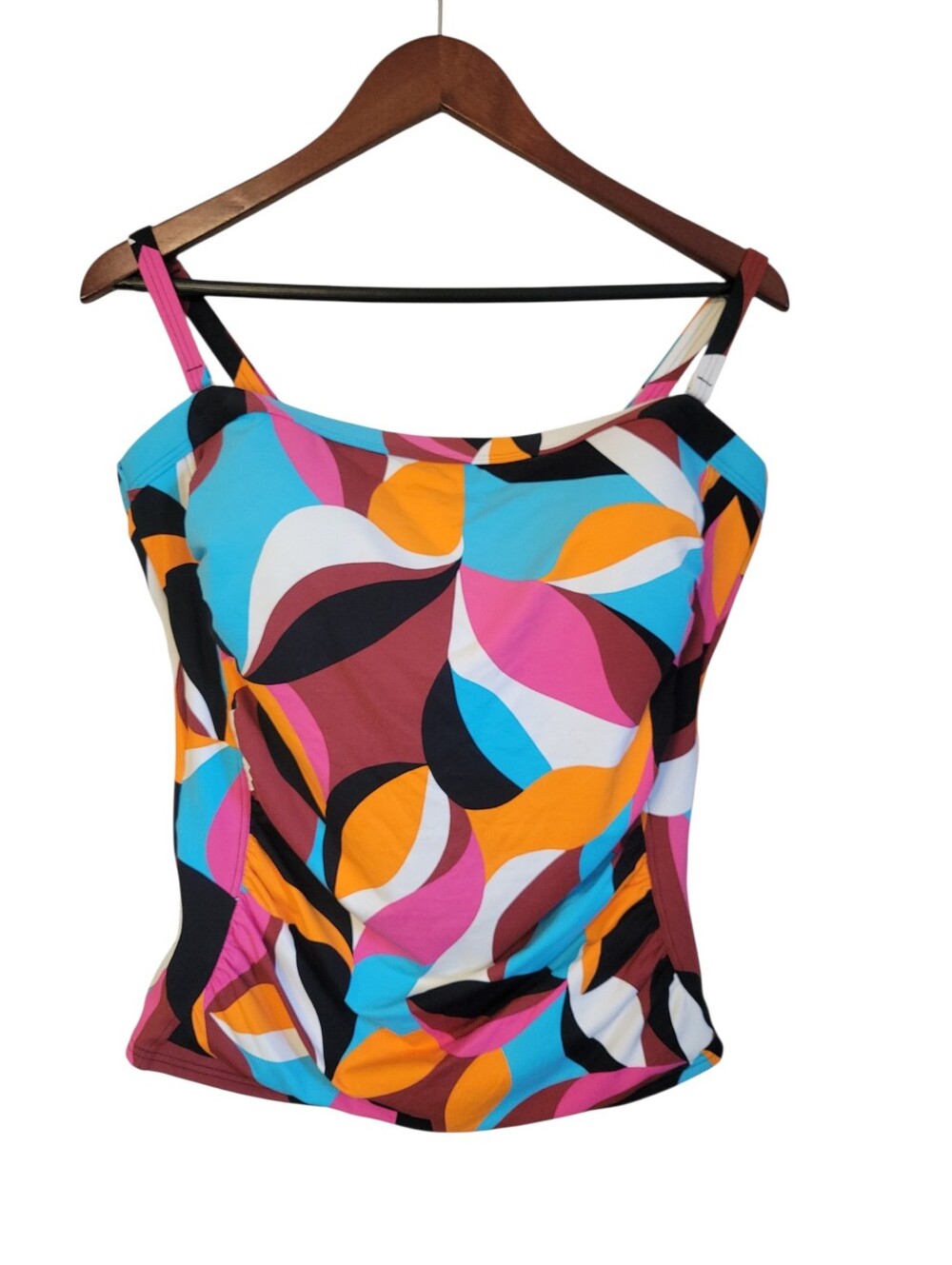 Lands’ End Tankini Swim Top Size 14 Bright Geometric Tummy Control Beach Resort - Picture 2 of 8